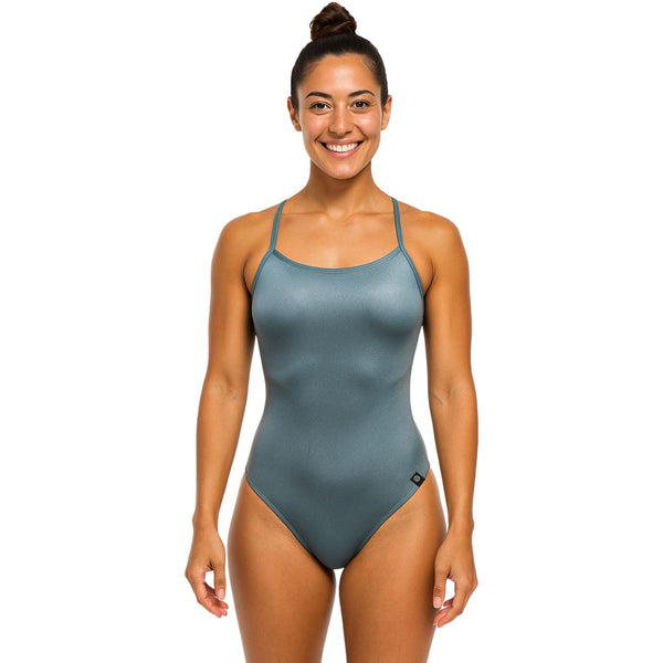 Vestido de baño entero cruzado 3 Back Azul Acero Metalizado