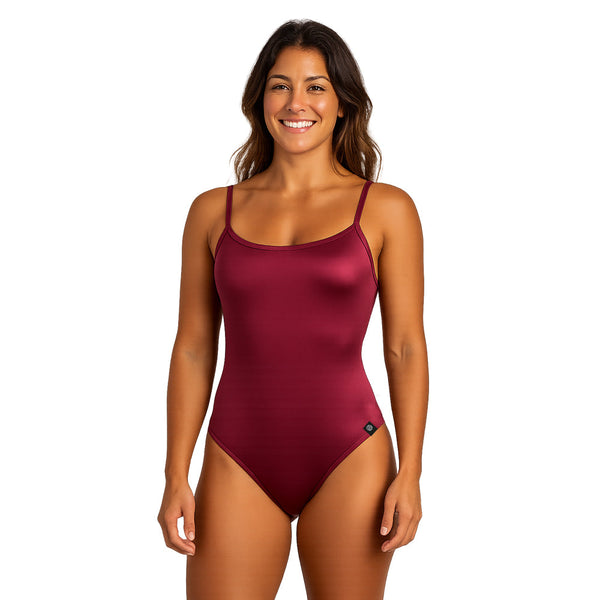 Vestido de baño entero cruzado 3 Back Granate Metalizado
